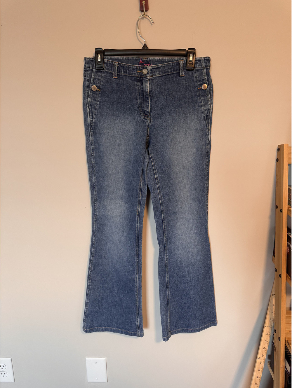 Vintage Cache Jeans Y2K Sailor Bootleg Medium Wash Button Detail Size 8